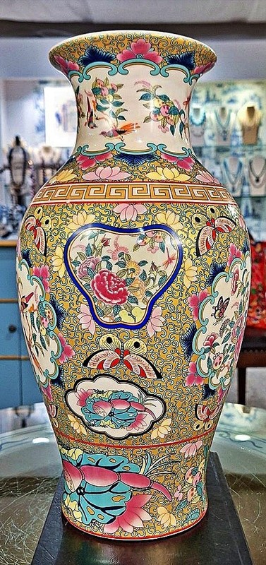 Colorful Famille Rose Chinoiserie Porcelain Vase. Hand Painted (14.50”H) gallery