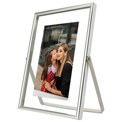 SILVER FLOATING FRAME 5″X7″ VERTICAL FOR PICTURE 4X6 3.5X5 2X3 SMALL DESKTOP P