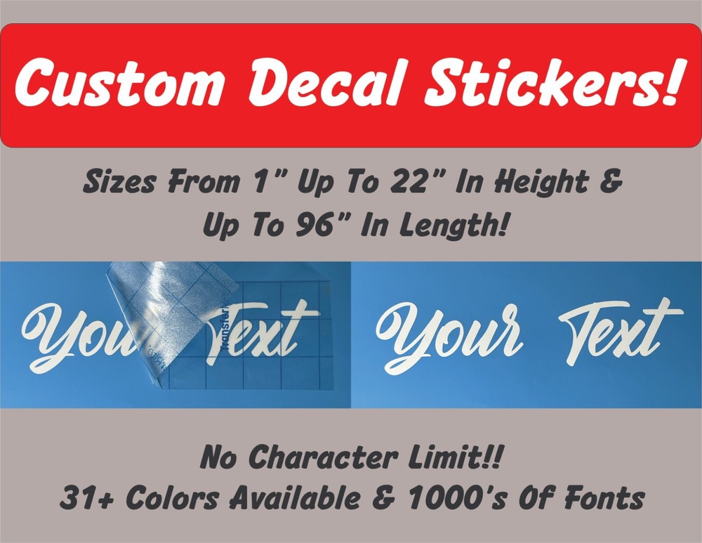 Custom Text Sticker Decals Vinyl Lettering - ANY TEXT - ANY FONT - VINYL DECALS