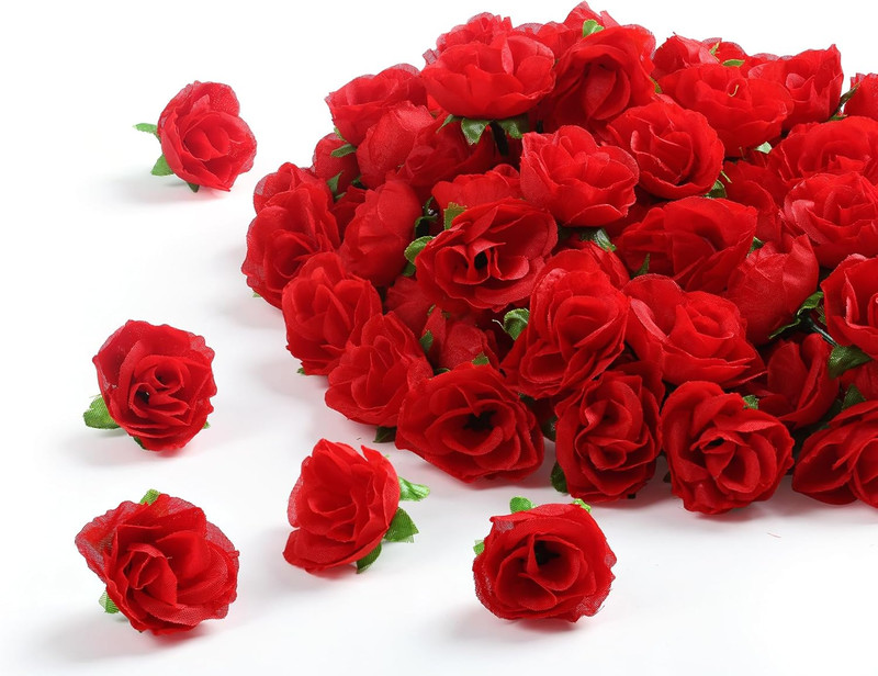 100 Pcs 1.3 inches Mini Red Rose Head Fake Red Roses Artificial Flowers for H... gallery