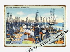 1930-45 Oil Wells, Along Ocean, Southern California tin sign living room design
