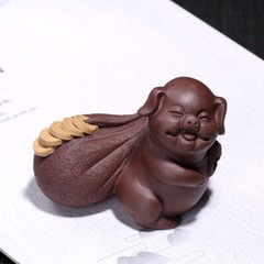 Pig Statue Yixing Zisha Tea Pet Wealthy Coin Mascot House Warming Gift Tea Play