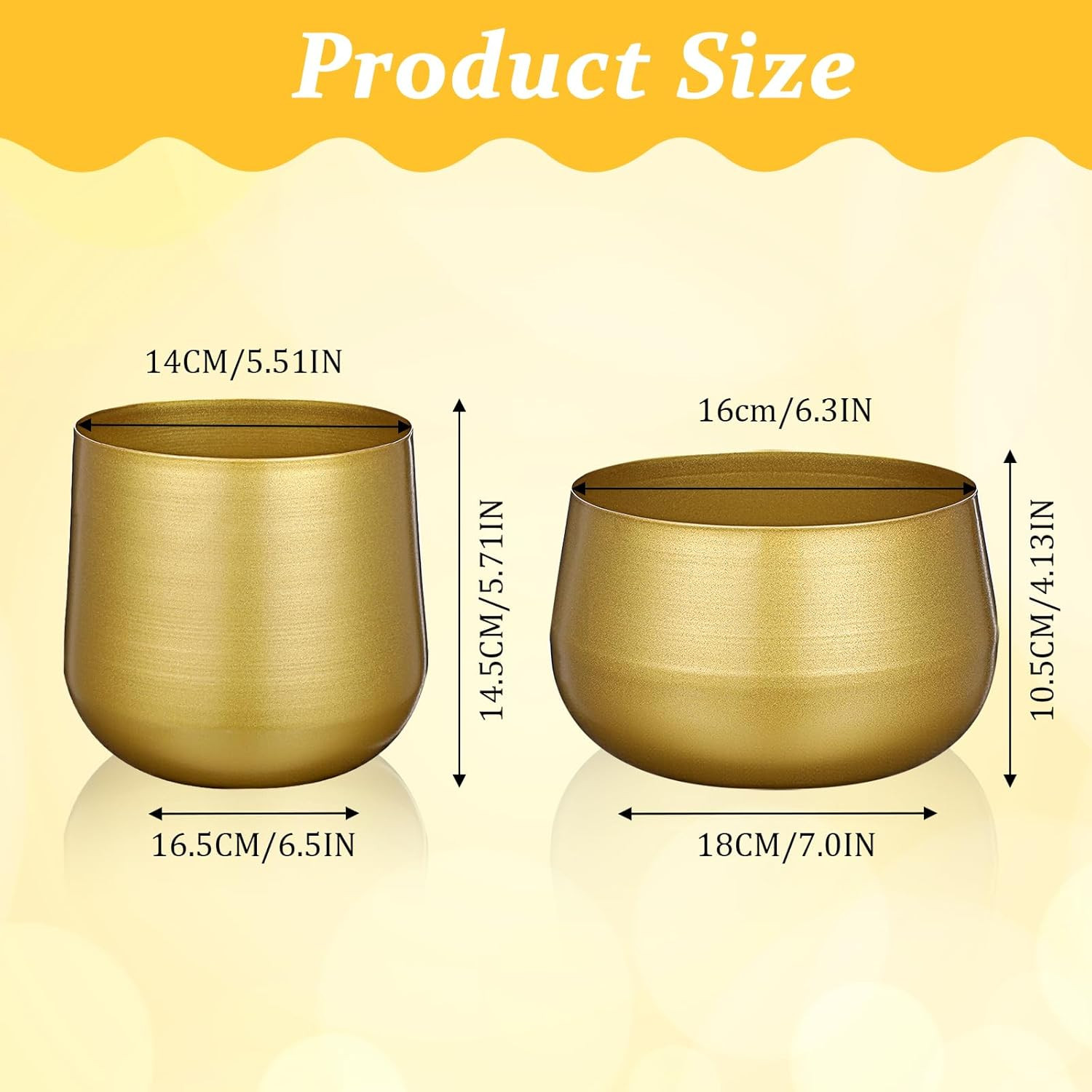2 Piece Metal Plant Pot Vase Set with Drainage Hole Decorative Flower ( Gold ) gallery