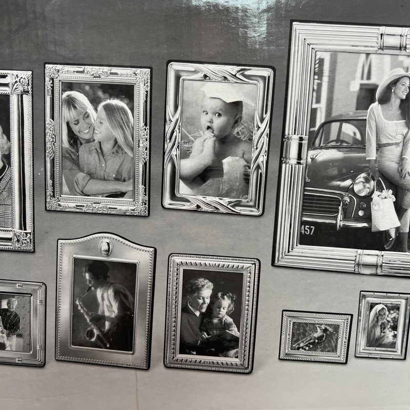 Vtg Godinger Silver Plated Art Photo Frames 1-8 X 10, 1-5x7, 2-4x6, 3-3x5, 3-2x3 gallery