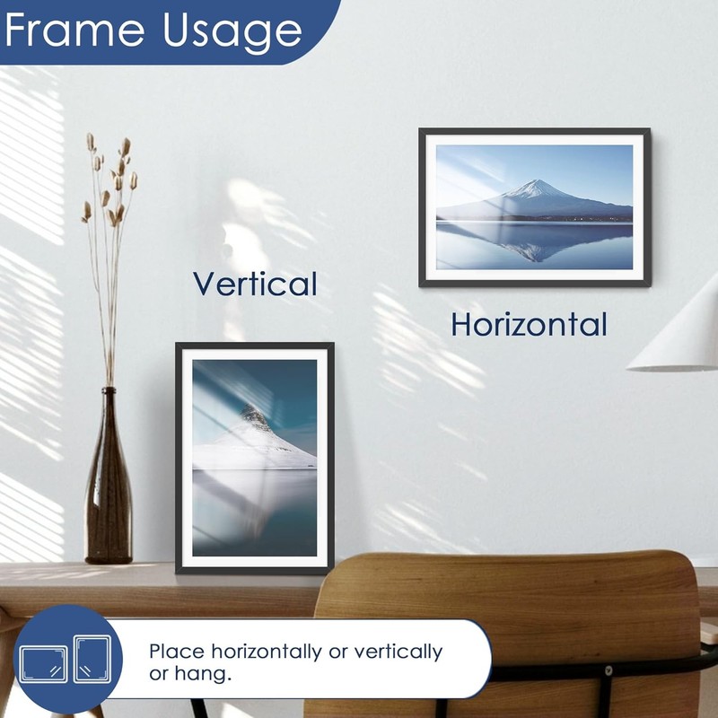 12x18 Picture Frame Set of 6, Display Pictures 11x17 with Mat or 12x18 withou... gallery