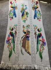Vintage Handmade Crochet Peacock Afghan Blanket Large Tapestry Throw 70s 80s