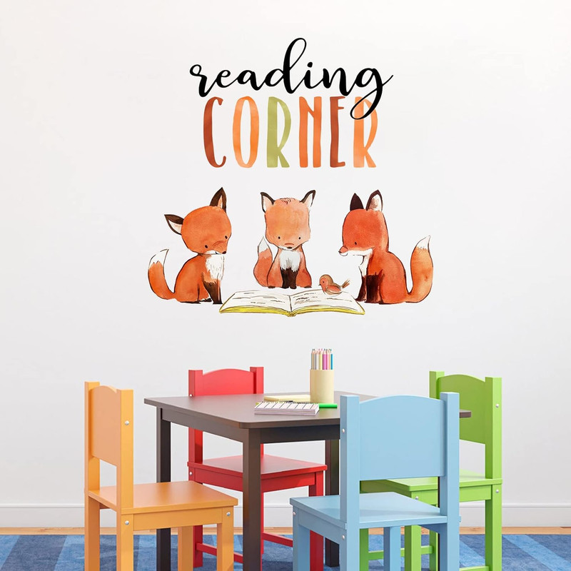Foxes Reading Corner Baby Boys Girls Wall Decals Stickers, Removable Woodland An gallery