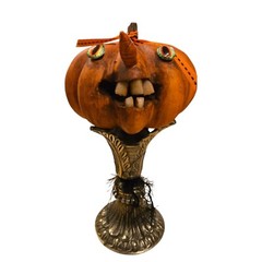 Halloween JOL Pumpkin Sculpture OOAK Creepy Jack O Lantern Teeth Assemblage Art