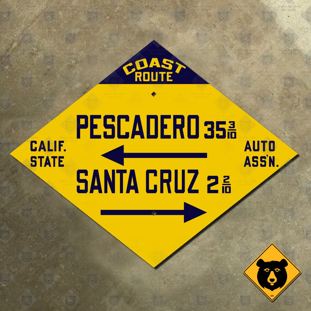Pescadero Santa Cruz California CSAA highway road sign AAA Coast Route 17x13