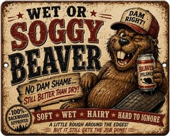 Funny Rustic Look Wet Beaver Metal Sign Rustic Man Cave Garage Wall Decor 8×12