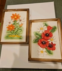Vintage Wall Plaques W/ Plaster Flowers MCM Retro 8×6 Inches