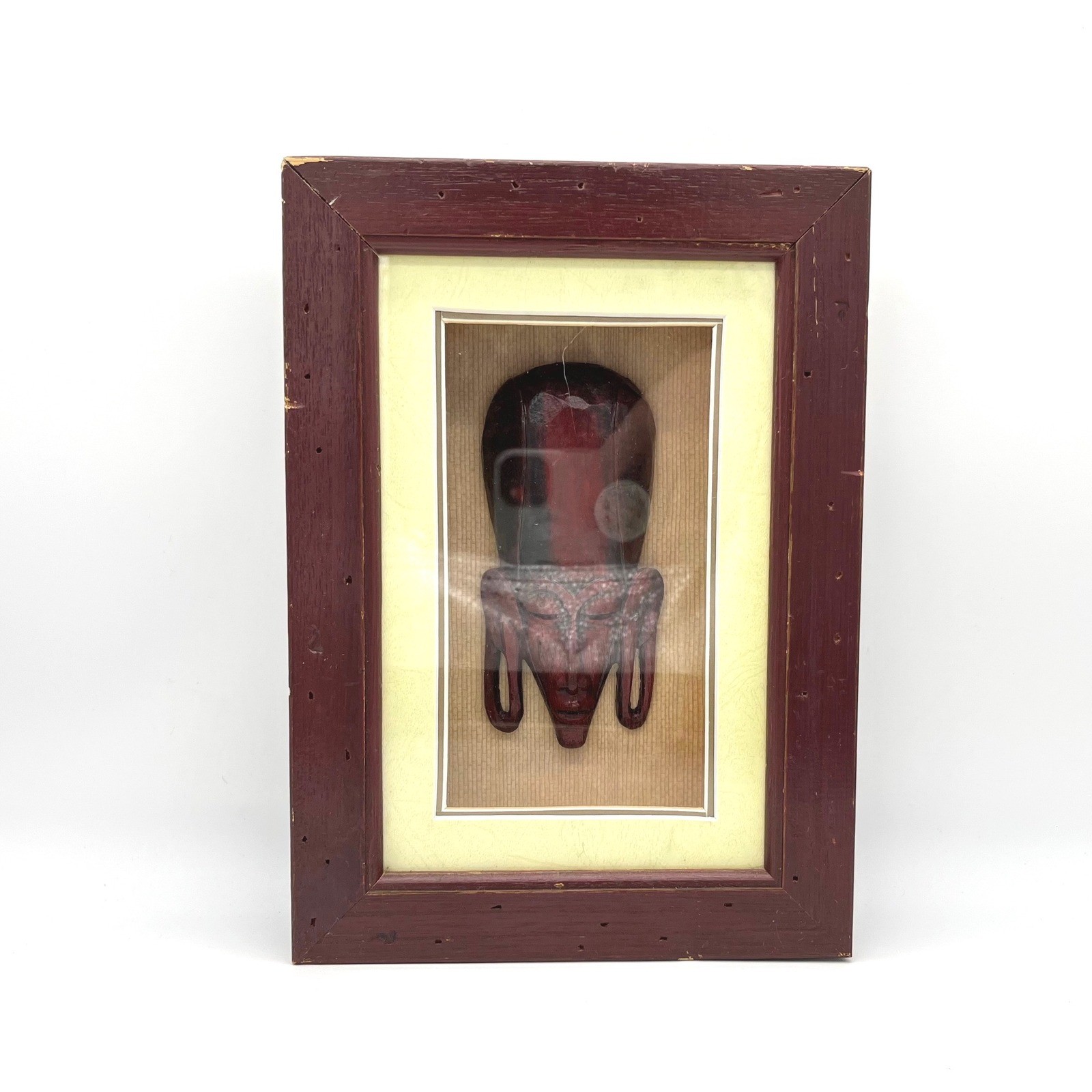 Vintage Wooden Tribal Mask Shadow Box Wall Art Hand Carved Mahogany Frame 10.5x8 gallery