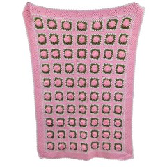 Vintage Handmade Crochet Granny Square Blanket Pink Green Floral Popcorn Afghan