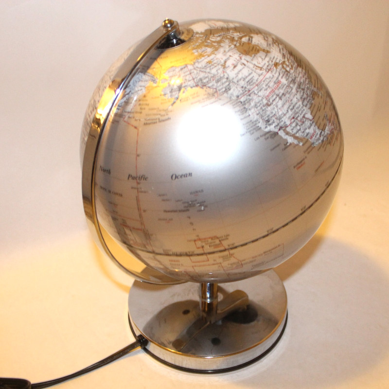 Illuminated Light Up Silver World Globe 10 Inch Diameter On Silver Stand gallery