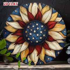 American Flag Metal Sign Sunflower Stars Fourth of July Independence Day Decor