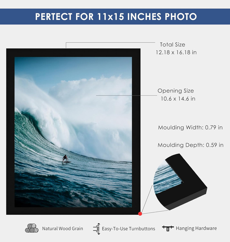 11x15 Picture Frame Black Photo Frame Wall Mount Vertical Horizontal Hanging 1Pk gallery