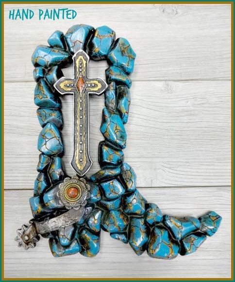 Western Country Rustic Turquoise COWGIRL BOOT CROSS Wall Art Plaque Decor Gift gallery