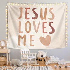 Baby Girls Boys Nursery Decor – Jesus Loves Me Christian Tapestry Wall Hangin…