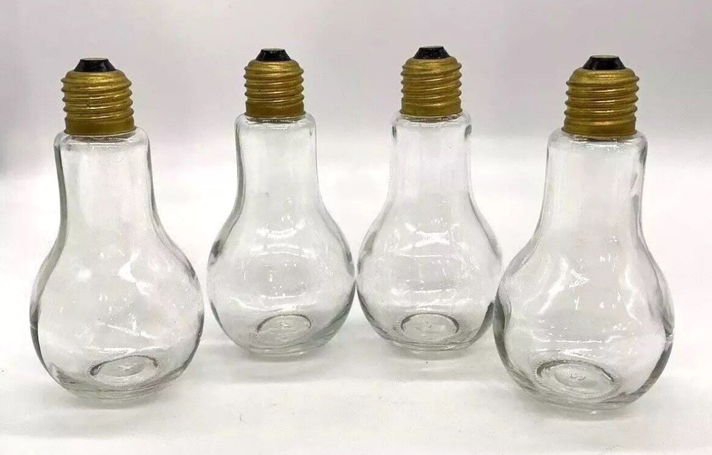 Clear Glass Light Bulb Shaped Bottle Set of 4, 5 1/2" H, Craft Jar