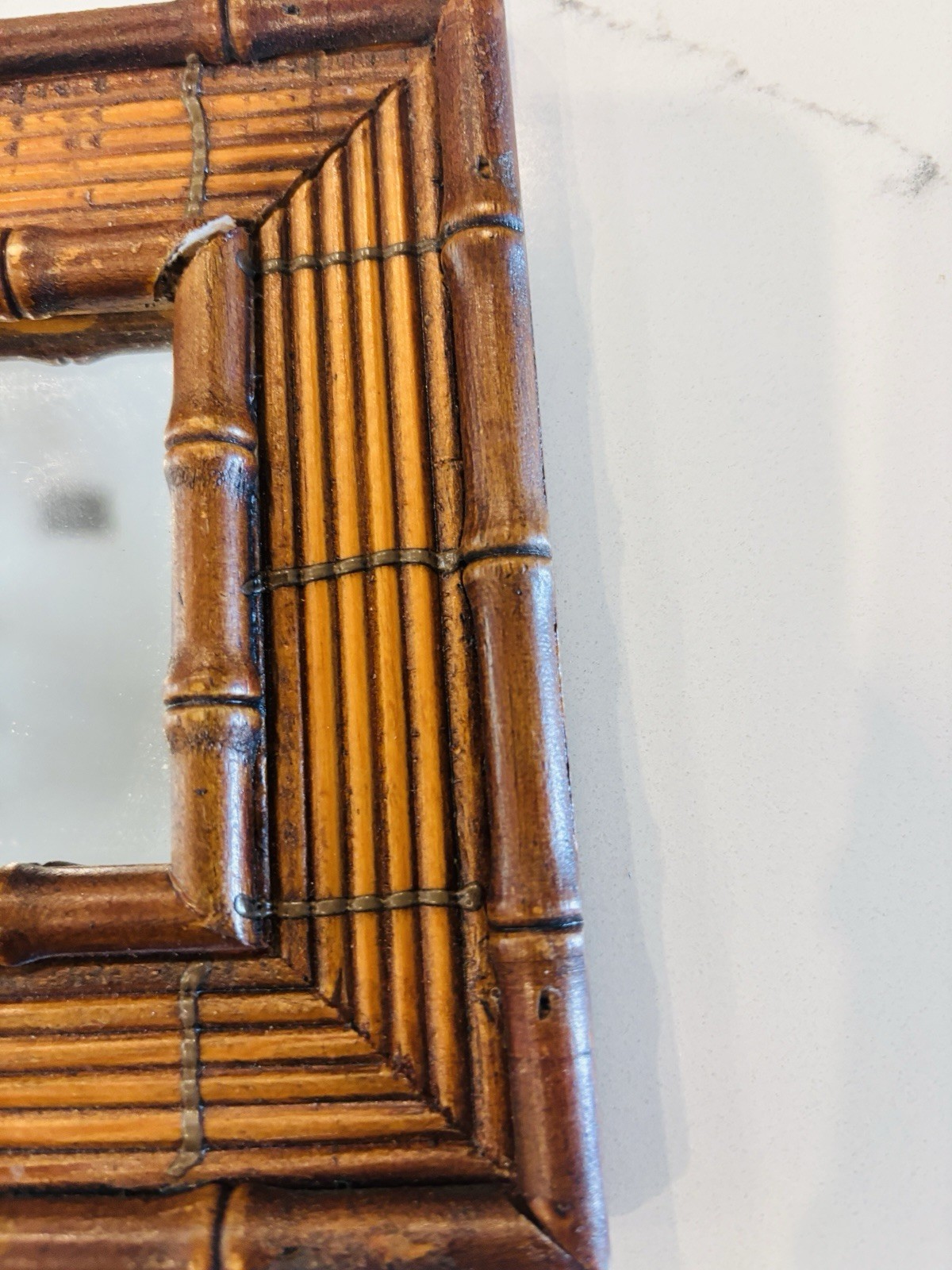 Vintage Faux Bamboo Style Wood Accent Mirror Square 6.5” Gallery Wall Art gallery