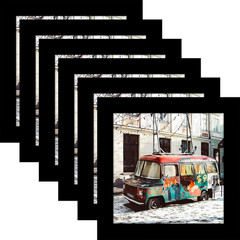 5X5 Black Picture Frames Square Classic Natural Wood 6 Pack for Wall Mounting an