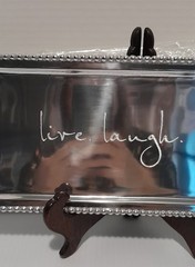 Mariposa Silver Pearled Live Laugh Love Tray Etching Gift 12.5″ x 5.5″ w/Box
