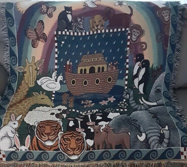 American Weavers Noah's Ark And All His Animals Throw Blanket Fringed 48 x 64 gallery