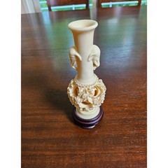 Carved Vase Unisex OS Cream Faux Ivory Elephant Puzzle Ball Floral Unbranded