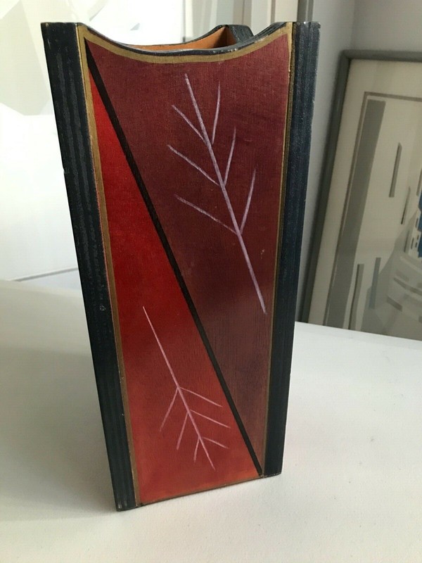 Original KAKADU Hand Made plywood Abstract urn/vase Made in Israel 13" x 5.1 gallery