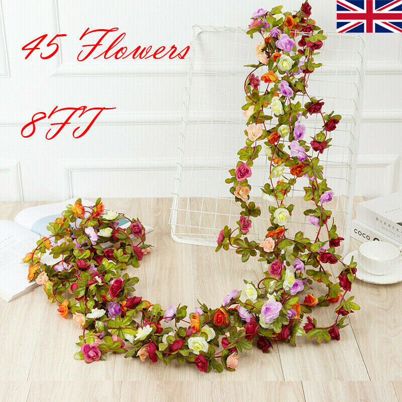 45 Flowers 8Ft Artificial Flower Rose Fake Hanging Garland Party Wedding Decor gallery