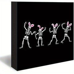 Vintage Whimsical Dancing Skeletons Wooden Box Sign Spring Home Art Decoration