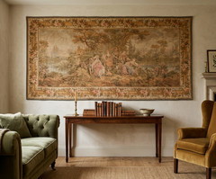Vintage French Pictorial Romantic Tapestry Wall Hanging 3×7 Ft Large European