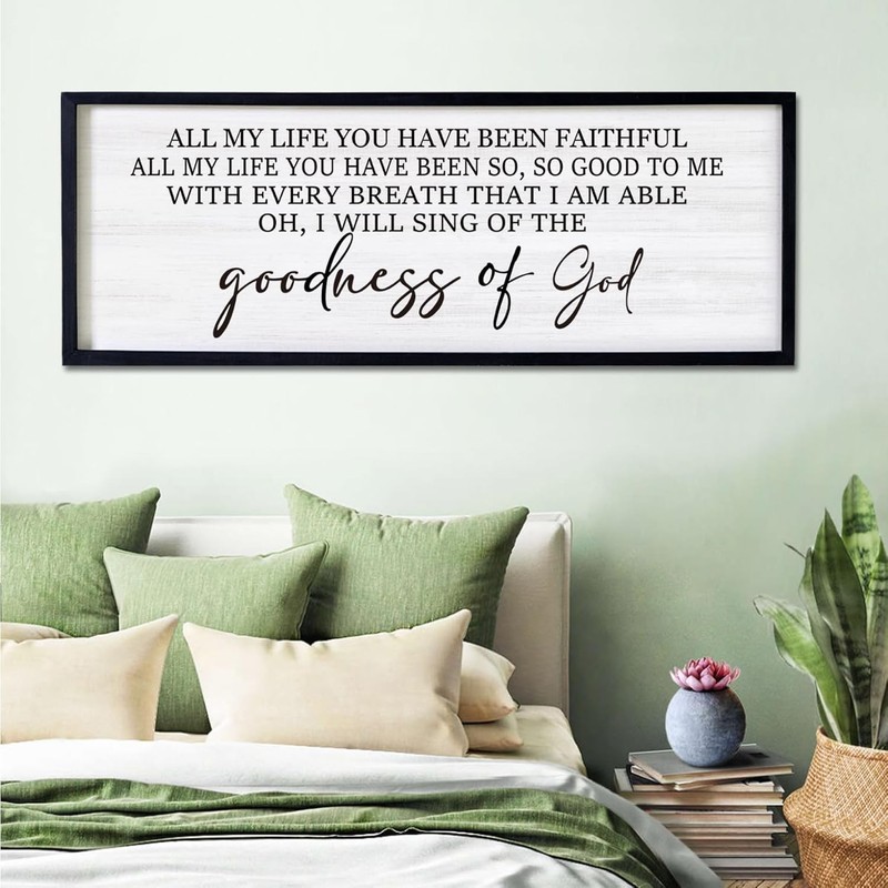 Goodness of God Framed Wall Art, 40''×15'' Positive Religious Black Bible Ver... gallery