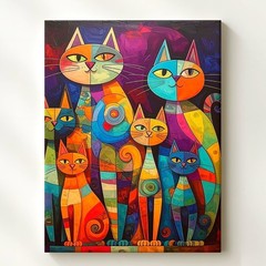 Surreal Cat Lineup Canvas Vibrant Abstract Mosaic-Style Feline Art Some Worlds