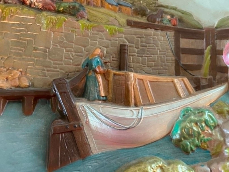 Vintage 3 D Wall Ceramic Art TRADITIONAL Canal Boat Hand Painted 13" gallery