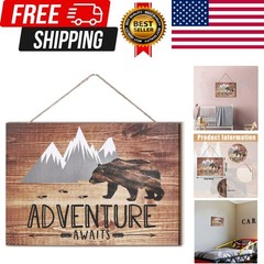 Jetec Adventure Awaits Sign Wooden Vintage Bear Mountain Wall Hanging Decoration