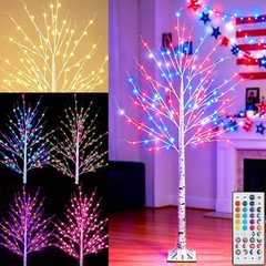 7 ft RGB Lighted Birch Tree, 35 Colors Light Up Tree with Remote, 150 LED Col…