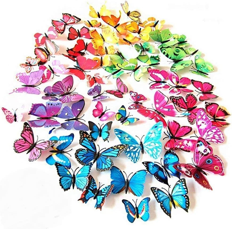 72 Pcs 6 Packs Beautiful 3D Butterfly Wall Decals Removable DIY Home Decorations