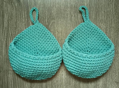 Crochet Handmade Set of 2 Small Hanging Wall Baskets Color Artic
