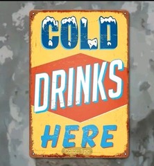 Retro Vintage Style “Cold Drinks Here” Tin Metal Signs- 8×12 Rustic Look