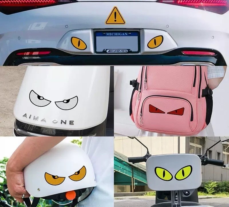 1XGreen Big Eyes Car Sticker Wall Sticker Cartoon 3D Decal Sticker for Bike/ Car gallery