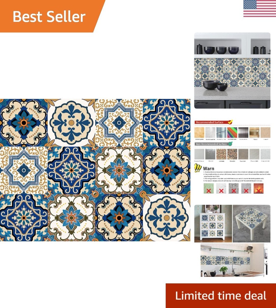 Bohemian Style 12 Pcs 6x6 in Decorative Tile Stickers,Peel and Stick Wallcove...