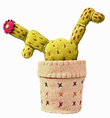 Large 16″ Felt Cactus Plush Sculpture Handmade Potted Saguaro Fabric Art Topiary