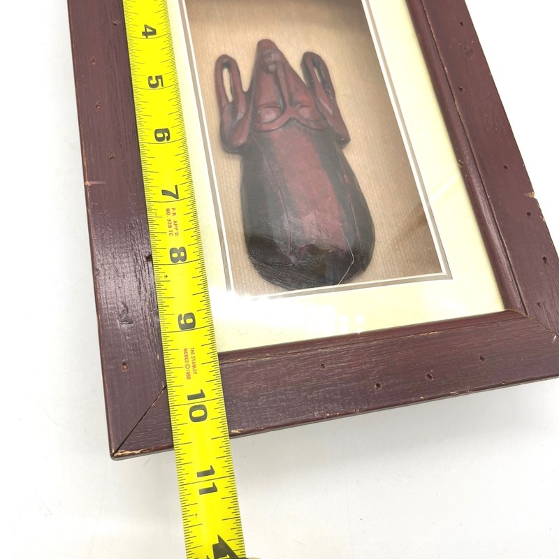 Vintage Wooden Tribal Mask Shadow Box Wall Art Hand Carved Mahogany Frame 10.5x8 gallery