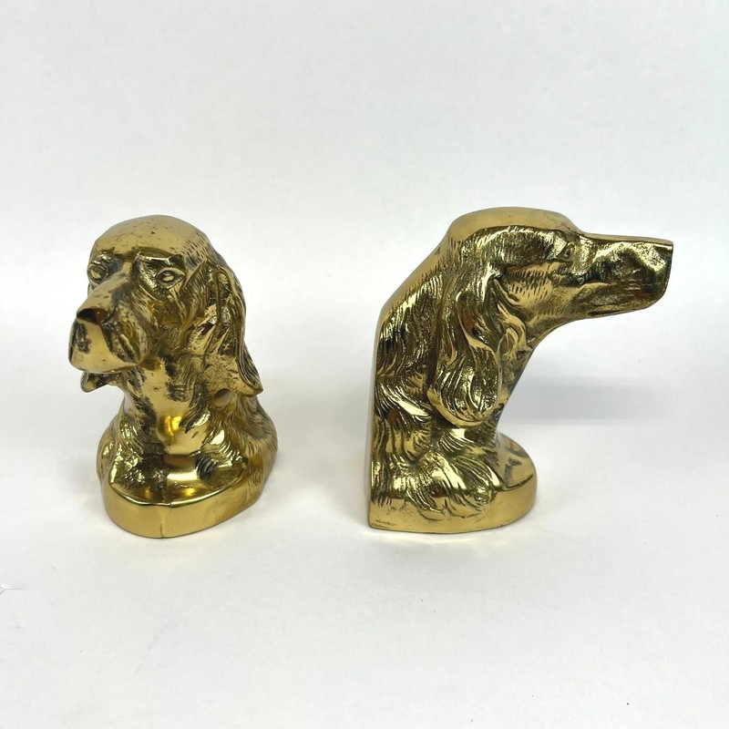 Vtg Solid Brass Irish Setter Dog Bookends English Pointer Hunting 5" Korea gallery