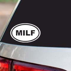 MILF Sticker Funny oval euro all chrome & regular vinyl color choices