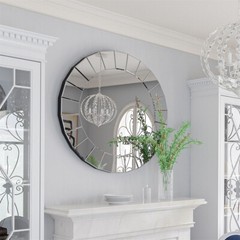 32 in Modern Silver Wall Mounted Art Mirror Round Large Accent Mirrors Home Deco