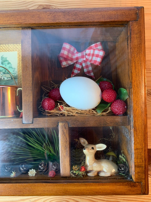Vintage Wood And Glass Hanging Display Shadow Box W/Various Collectables gallery