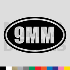 9MM Caliber Oval Vinyl Die Cut Decal Sticker – Ammo 2A Gun Rights Rifle Pistol