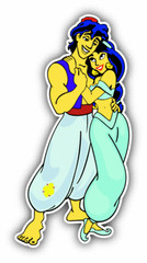 Aladdin and Jasmine Cartoon Car Bumper Sticker Decal 3” x 5”
